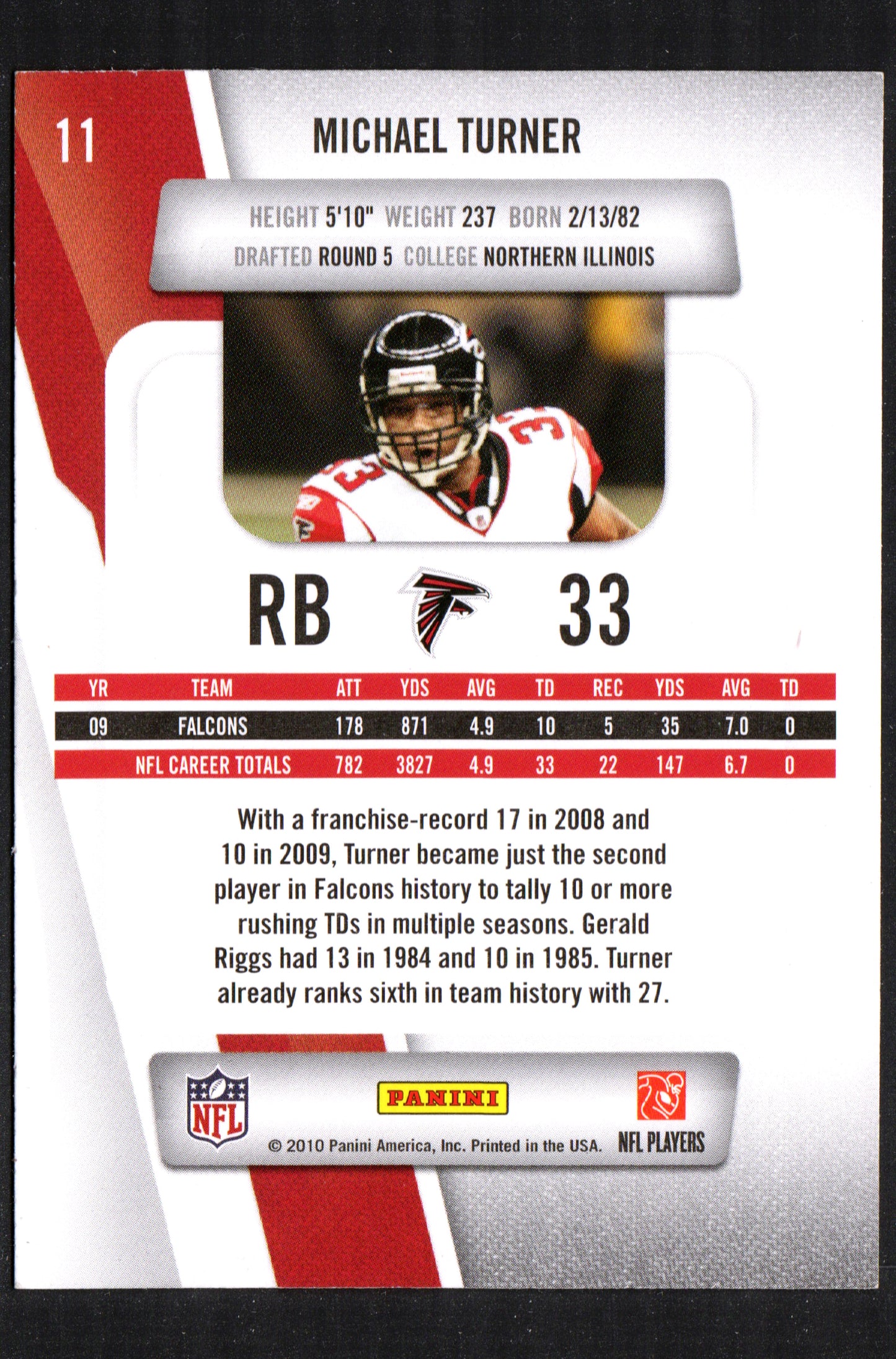 Michael Turner Atlanta Falcons #11 - 2010 Panini Prestige