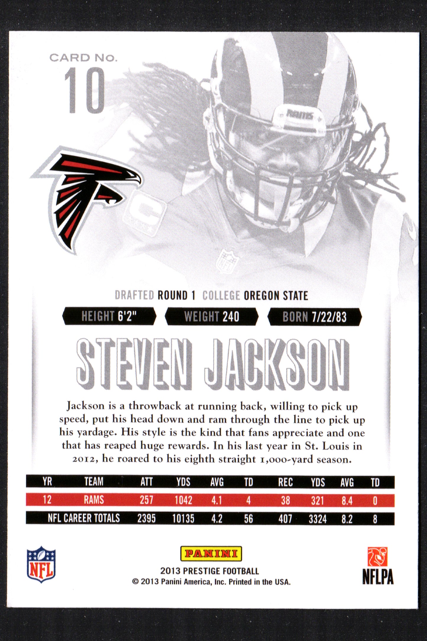 Steven Jackson Atlanta Falcons #10 - 2013 Panini Prestige