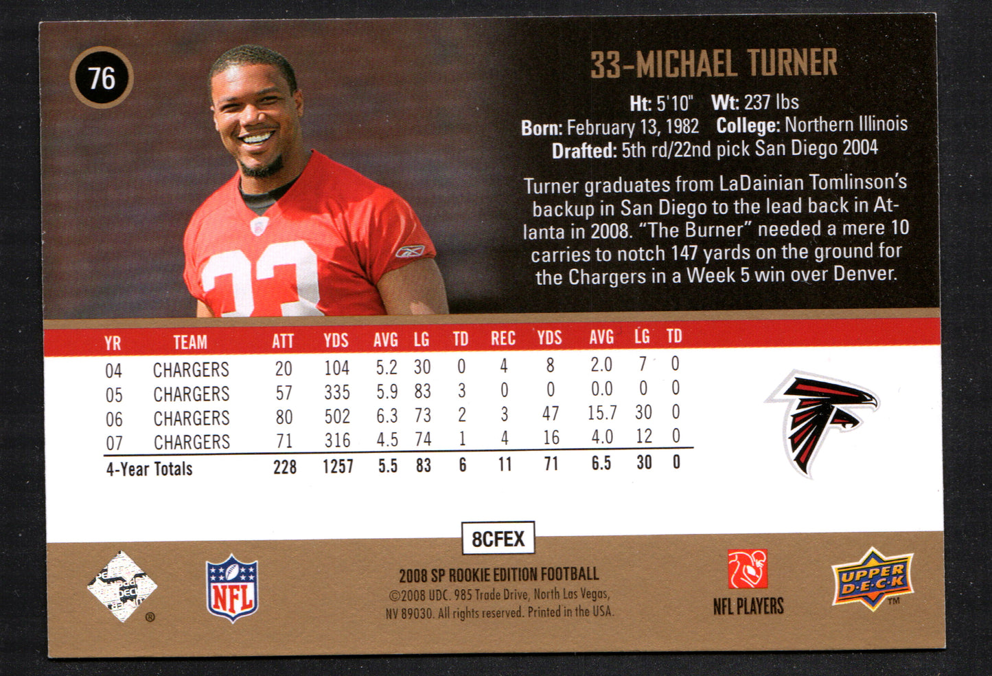 Michael Turner Atlanta Falcons #76 - 2008 SP Rookie Edition