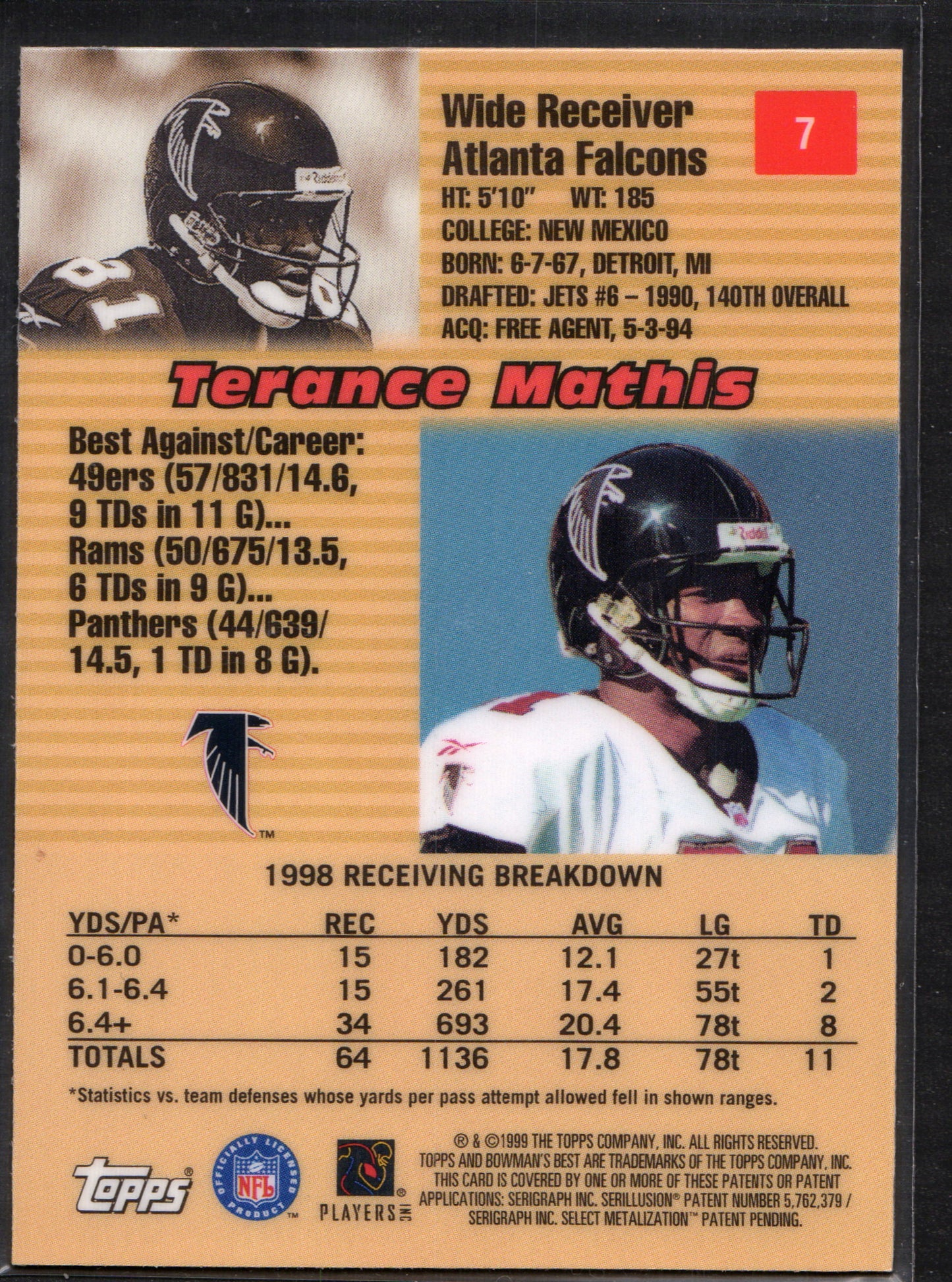 Terance Mathis Atlanta Falcons #7 - 1999 Bowman's Best