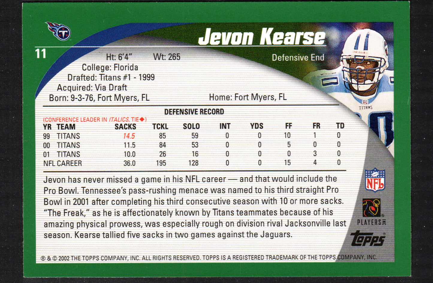 Jevon Kearse Tennessee Titans #11 - 2002 Topps