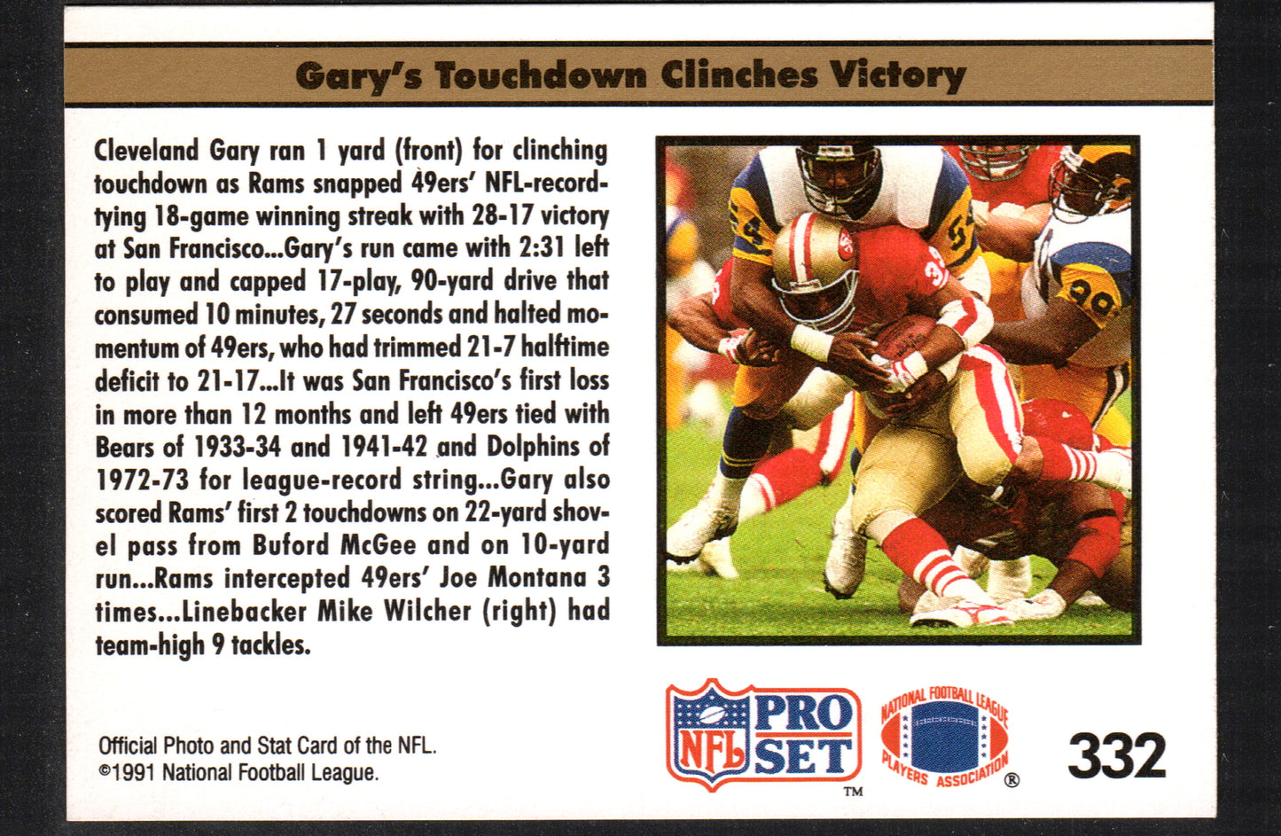 1990 Replay Rams Halt 49ers' Streak Cleveland Gary Los Angeles Rams / San Francisco 49ers #332  - 1991 Pro Set