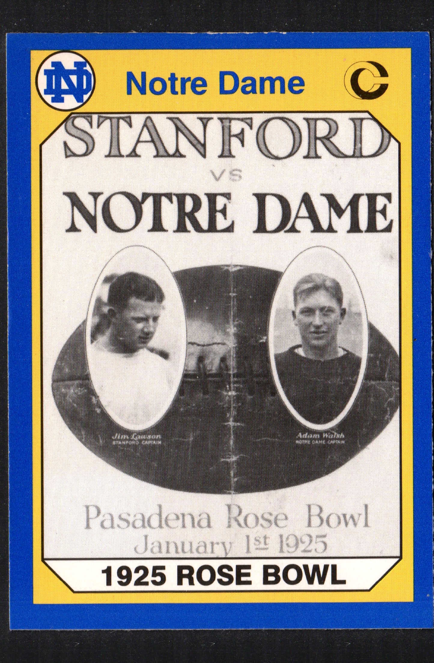 1925 Rose Bowl Notre Dame / Stanford Cardinal #160 - 1990 Collegiate Collection