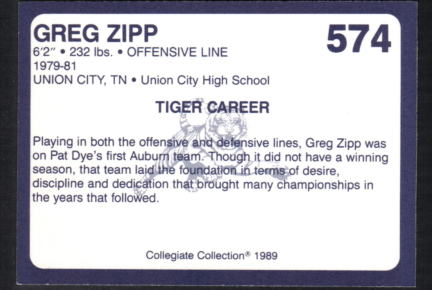 Greg Zipp Auburn Tigers #547 - 1989 Collegiate Collection