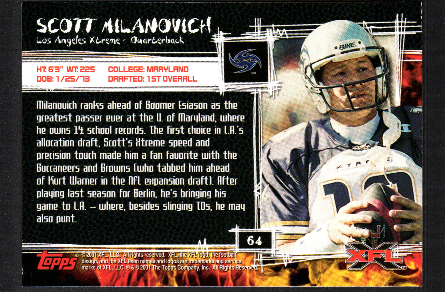 Scott Milanovich Los Angeles Xtreme #64 - 2001 Topps XFL