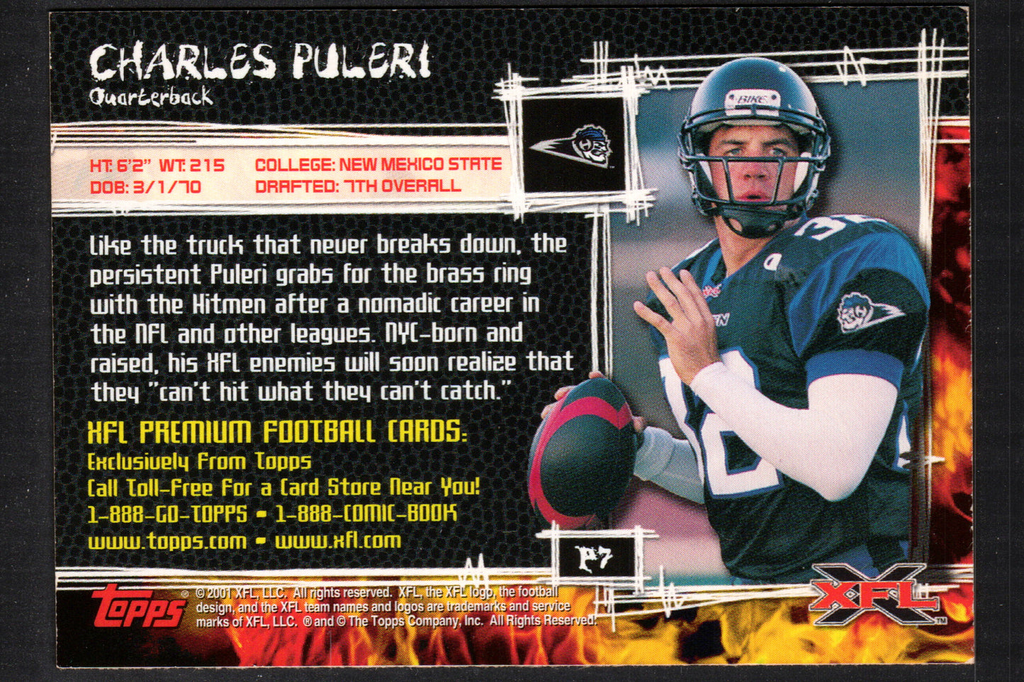 Charles Puleri New York / New Jersey Hitman #P7 - 2001 Topps XFL