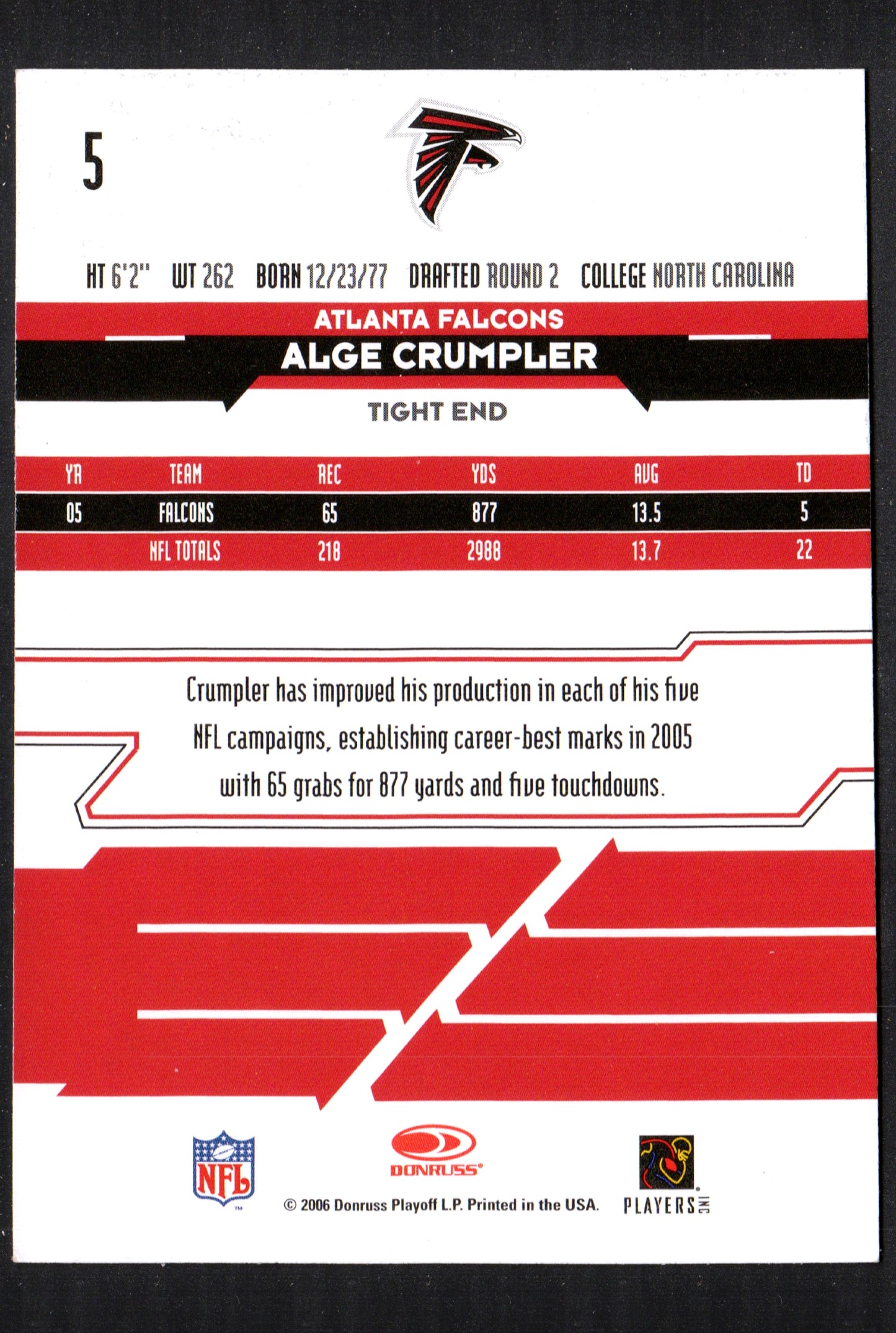 Alge Crumpler Atlanta Falcons #5 - 2006 Leaf Rookies & Stars