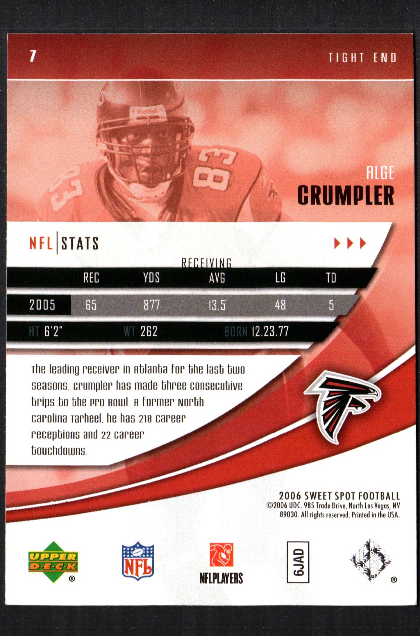 Alge Crumpler Atlanta Falcons #7 - 2006 Sweet Spot