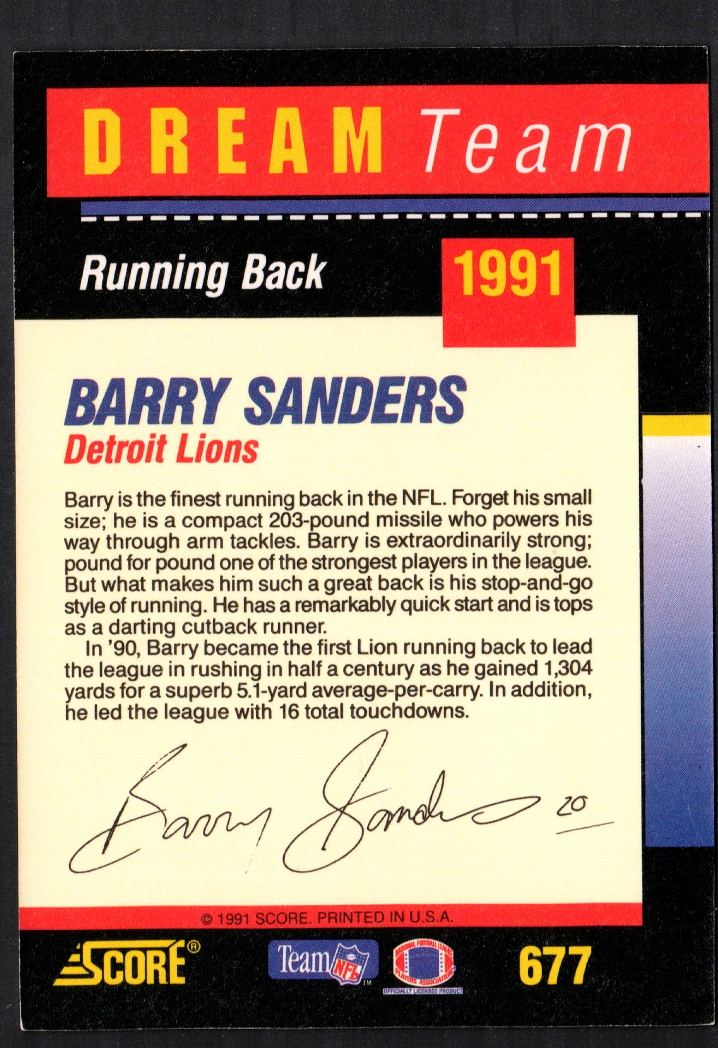 Barry Sanders Detroit Lions #677 - 1991 Score