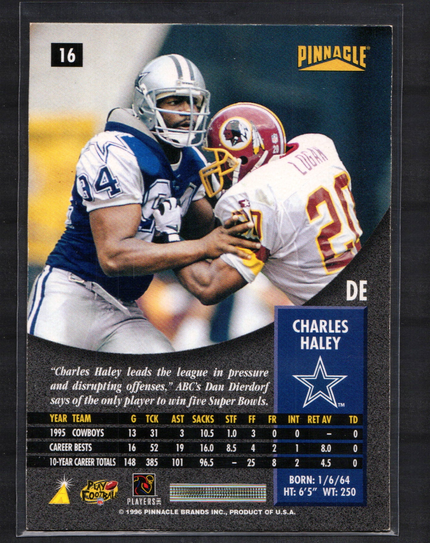 Charles Haley Dallas Cowboys #16 - 1996 Pinnacle