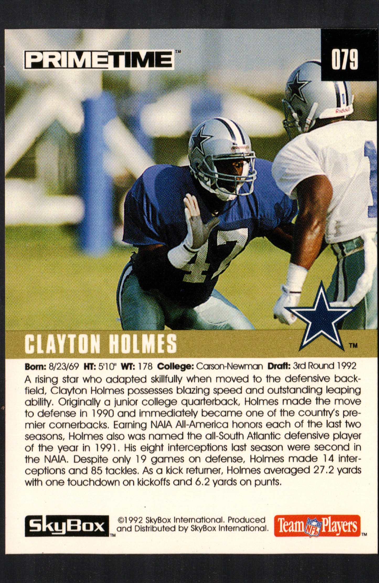 Clayton Holmes Dallas Cowboys #79 - 1992 Skybox Primetime