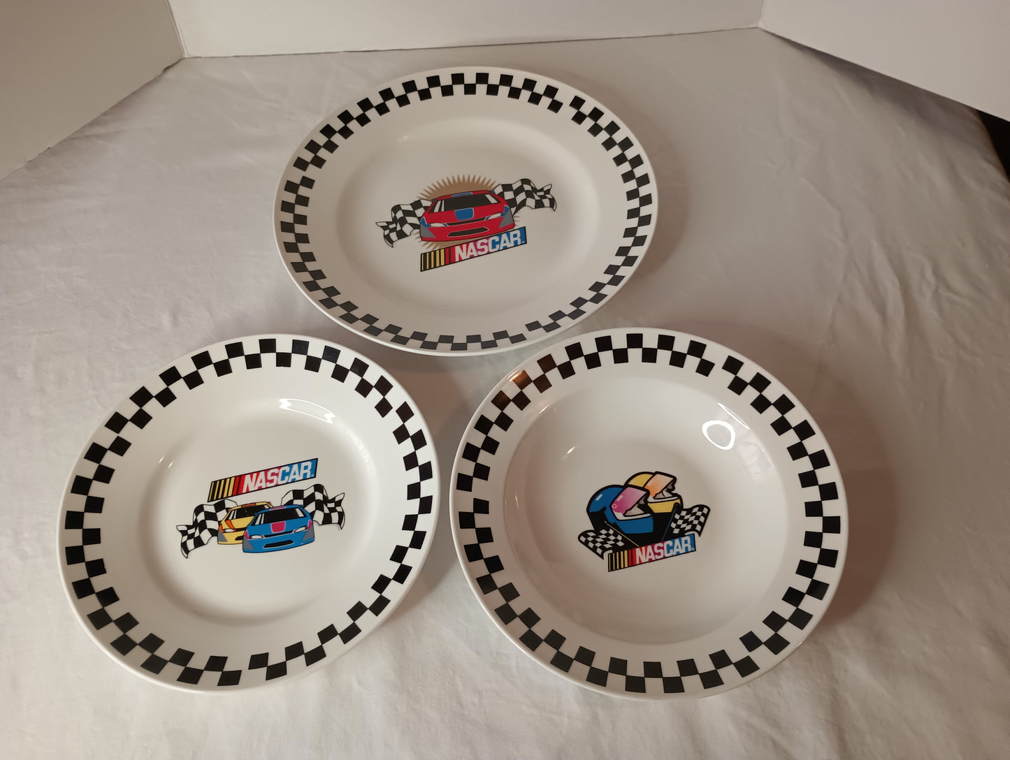 Nascar Victory 2002 Marketed by Gibson Dinnerware 3 Piece Set, Lunch plate, bowl, Salad Bowl