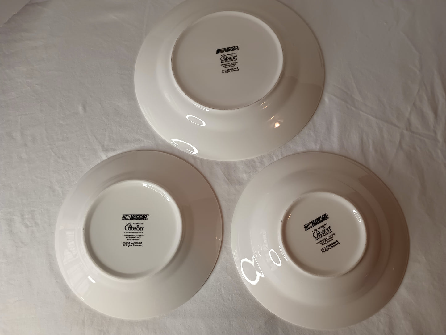 Nascar Victory 2002 Marketed by Gibson Dinnerware 3 Piece Set, Lunch plate, bowl, Salad Bowl