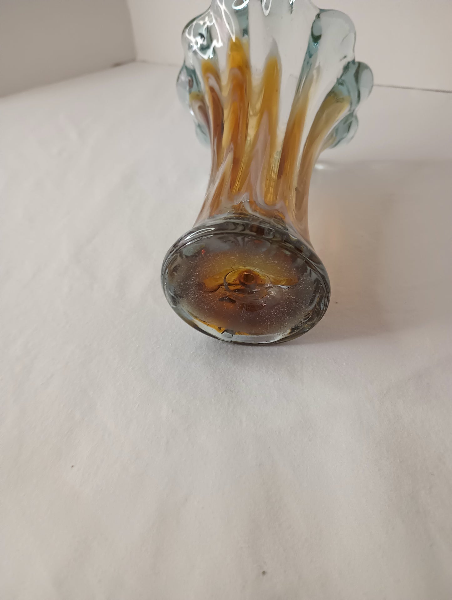 Rare Vintage Murano Amber Blue Italian Art Glass Vase