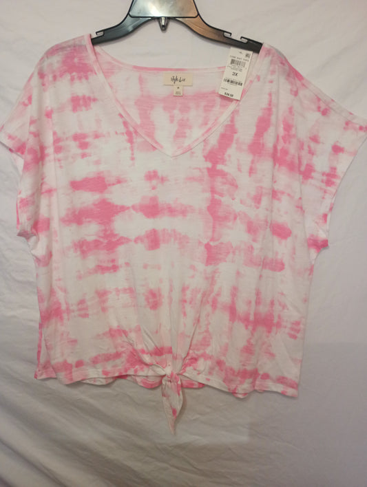 STYLE & CO Women's Size 3X Tie-Dye Tie Front V-Neck Dolman Sleeves Stretch Pink New