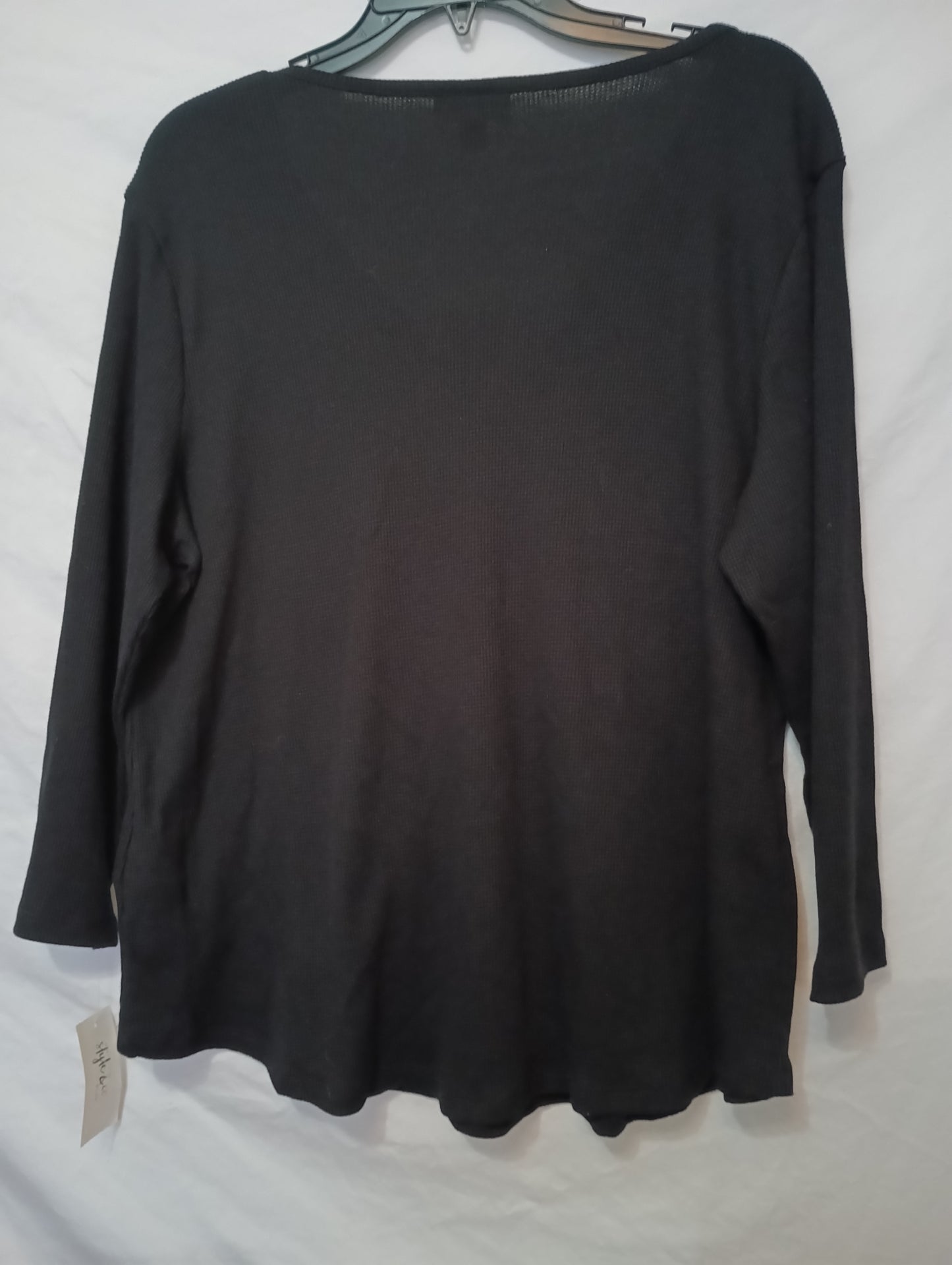 STYLE & CO Women's Size 1X Fashion Knit Long Sleeve V-neck Top Deep Black