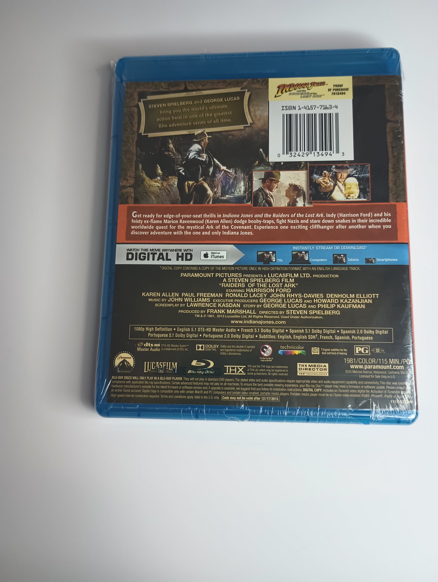 Indiana Jones and the Raiders of the Lost Ark Blue Ray plus Digital HD