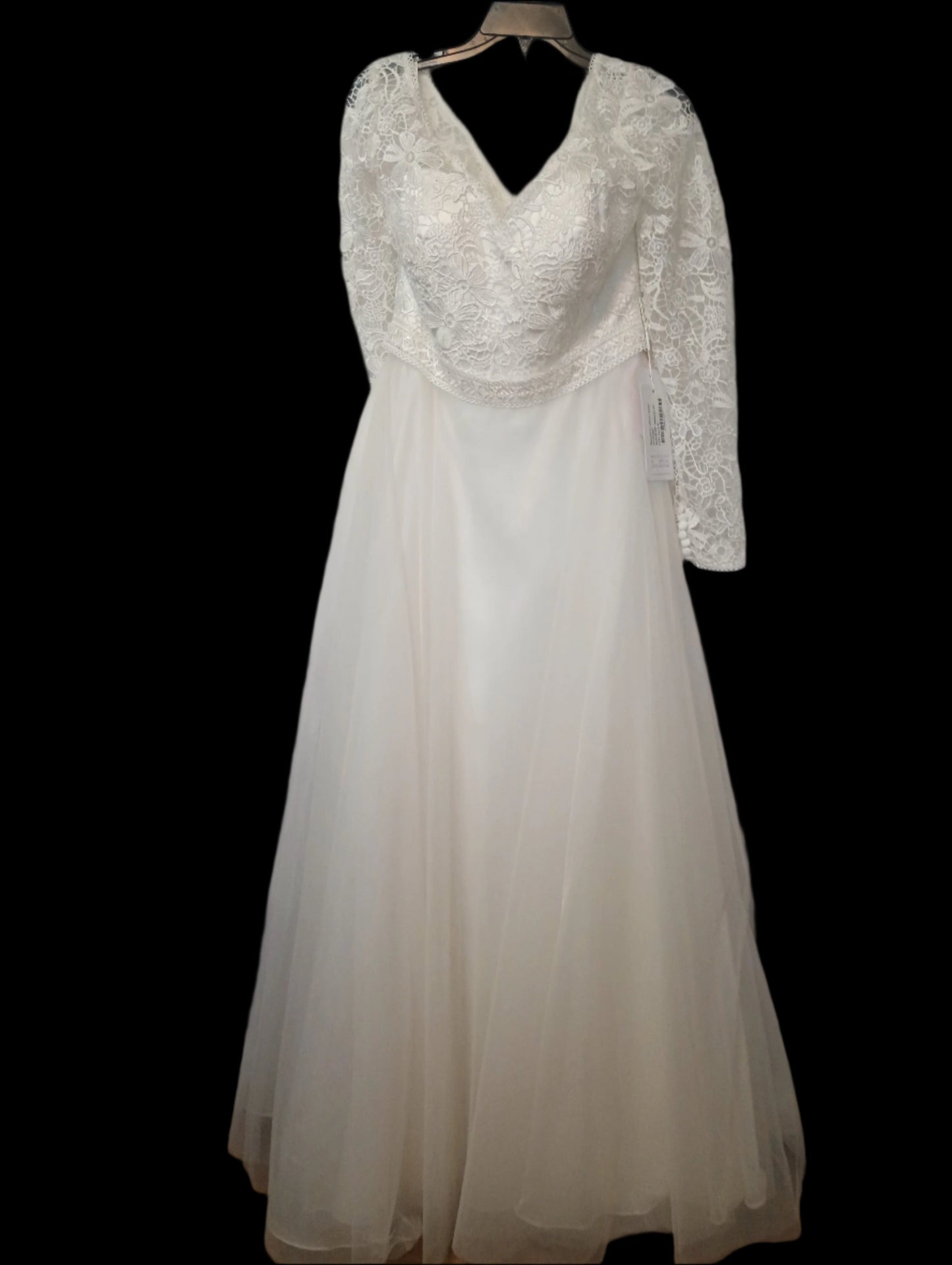 JJ'S HOUSE Women's Chiffon with Lace Long Sleeve Wedding Dress Size 12 Ivory