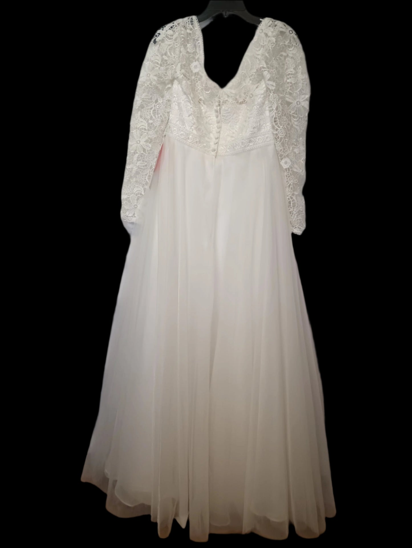 JJ'S HOUSE Women's Chiffon with Lace Long Sleeve Wedding Dress Size 12 Ivory