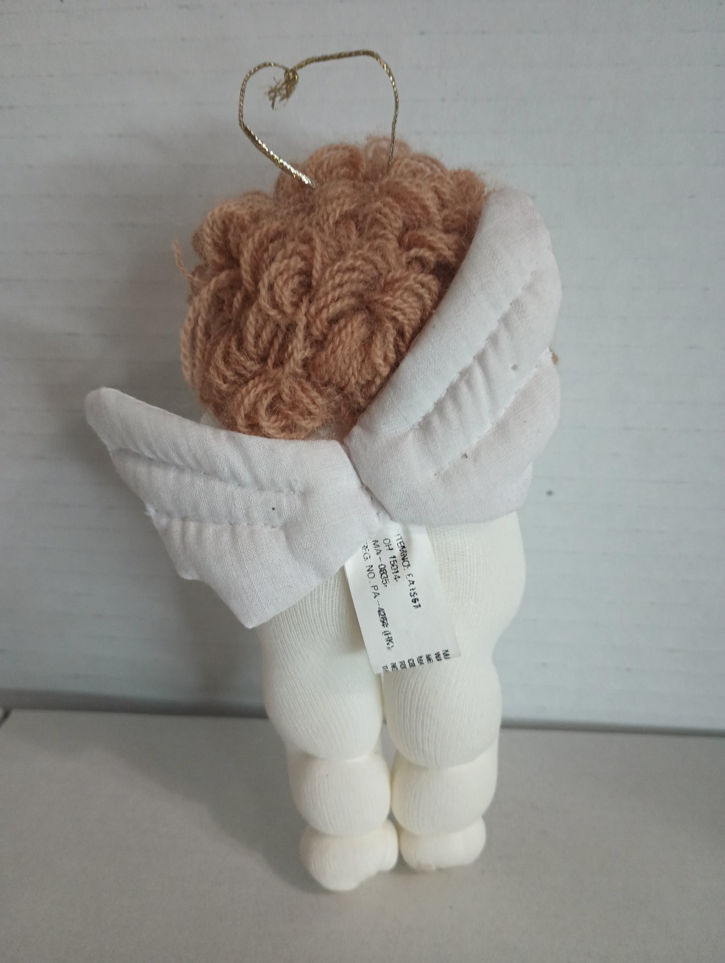 Stuffed Cloth Angel with Wings and Yarn Hair and Lace Collar Christmas Ornament 6"