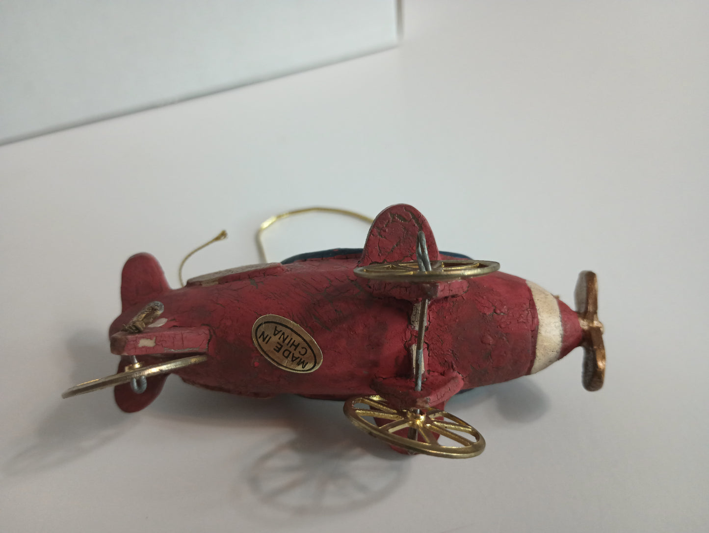 Resin Airplane with metal wheels Christmas Ornament 3.5"