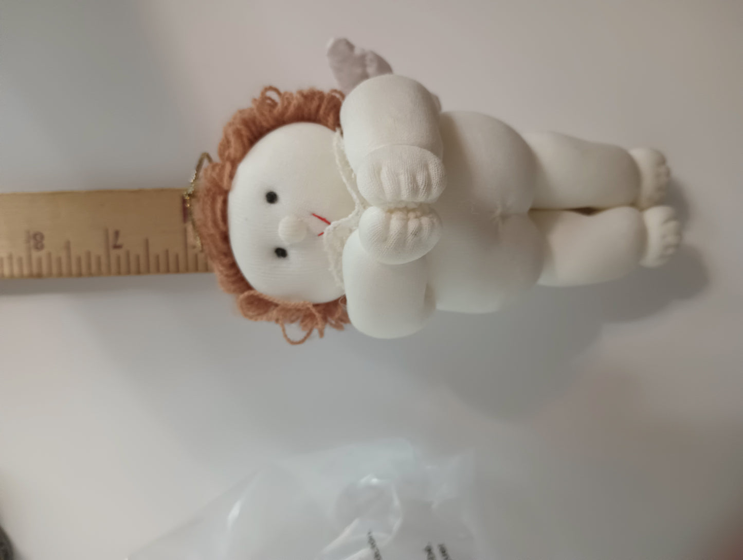 Stuffed Cloth Angel with Wings and Yarn Hair and Lace Collar Christmas Ornament 6"