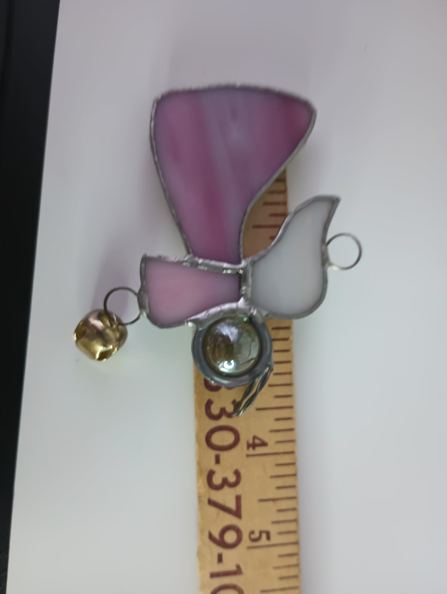 Stained Glass Pink Angel With Marble Head and bell Christmas Ornament 3"