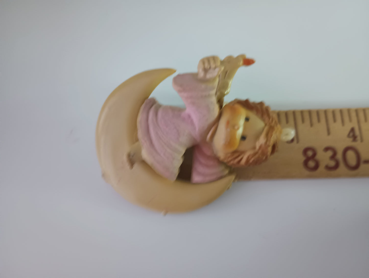 Vintage Cherab with Pink robe Holding a Candle on Cresent Moon Christmas Ornament 3"