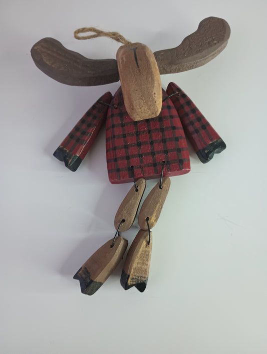 Wooden & Wire Moose Moveable Christmas Ornament 6.5"