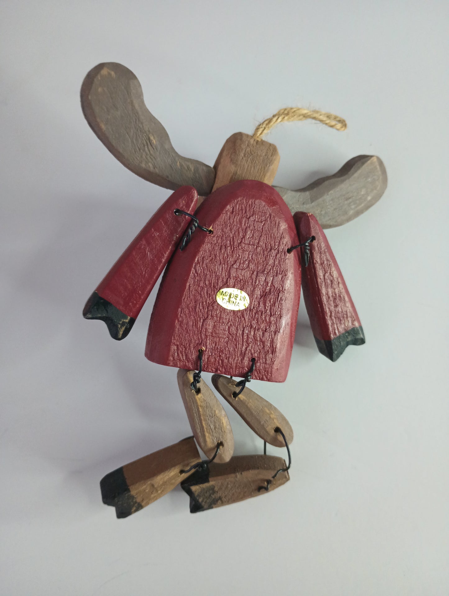 Wooden & Wire Moose Moveable Christmas Ornament 6.5"