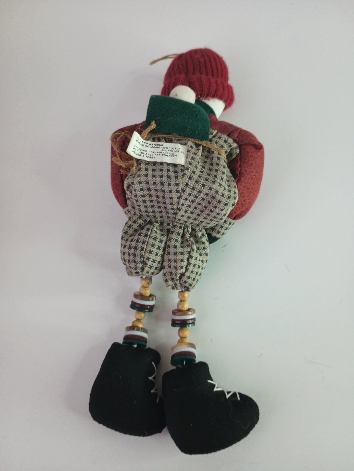 Vintage Cloth Snowman with Hat and Wicker Basket Bead & Button Legs Christmas Ornament 1999 10"