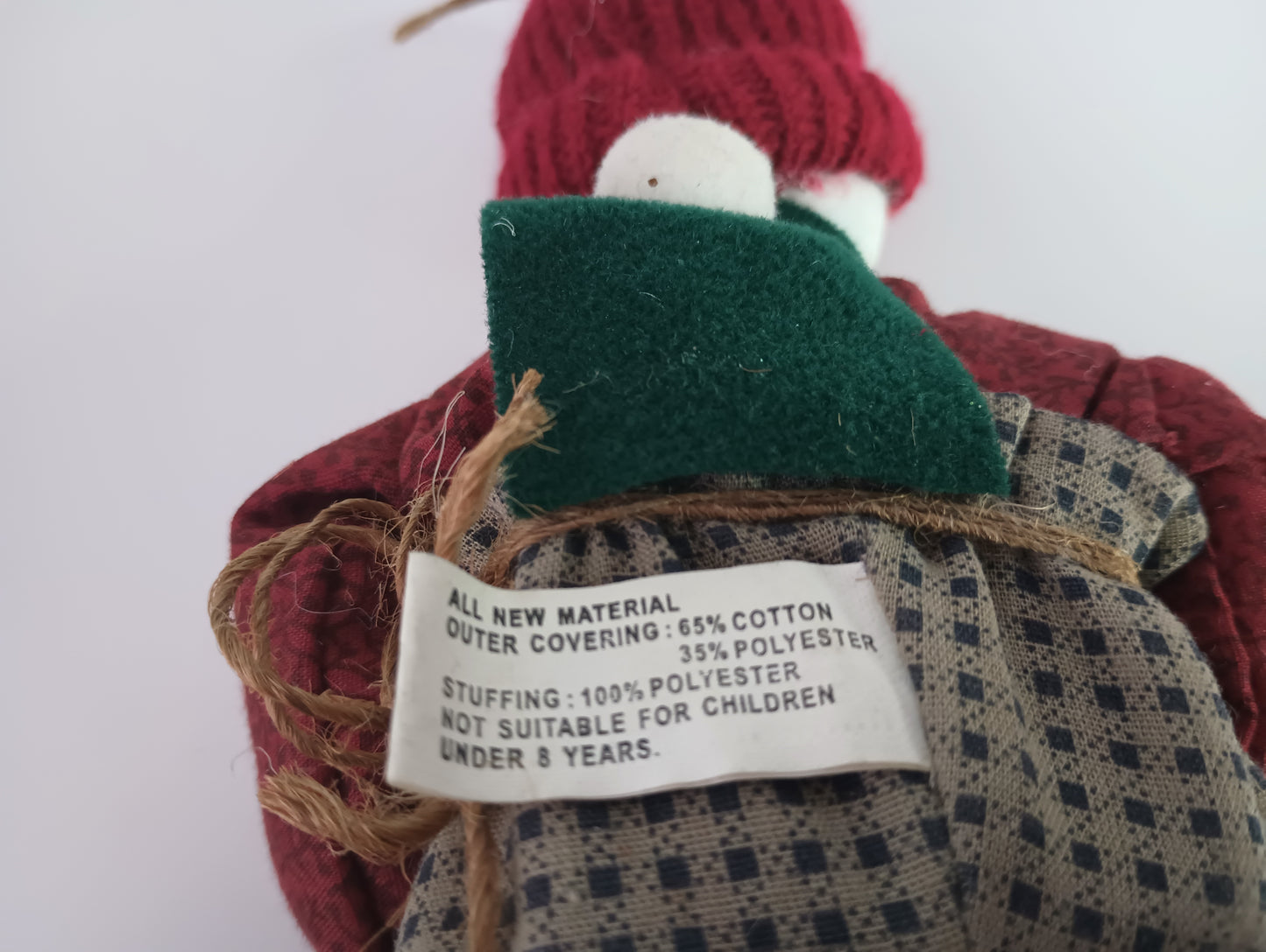 Vintage Cloth Snowman with Hat and Wicker Basket Bead & Button Legs Christmas Ornament 1999 10"