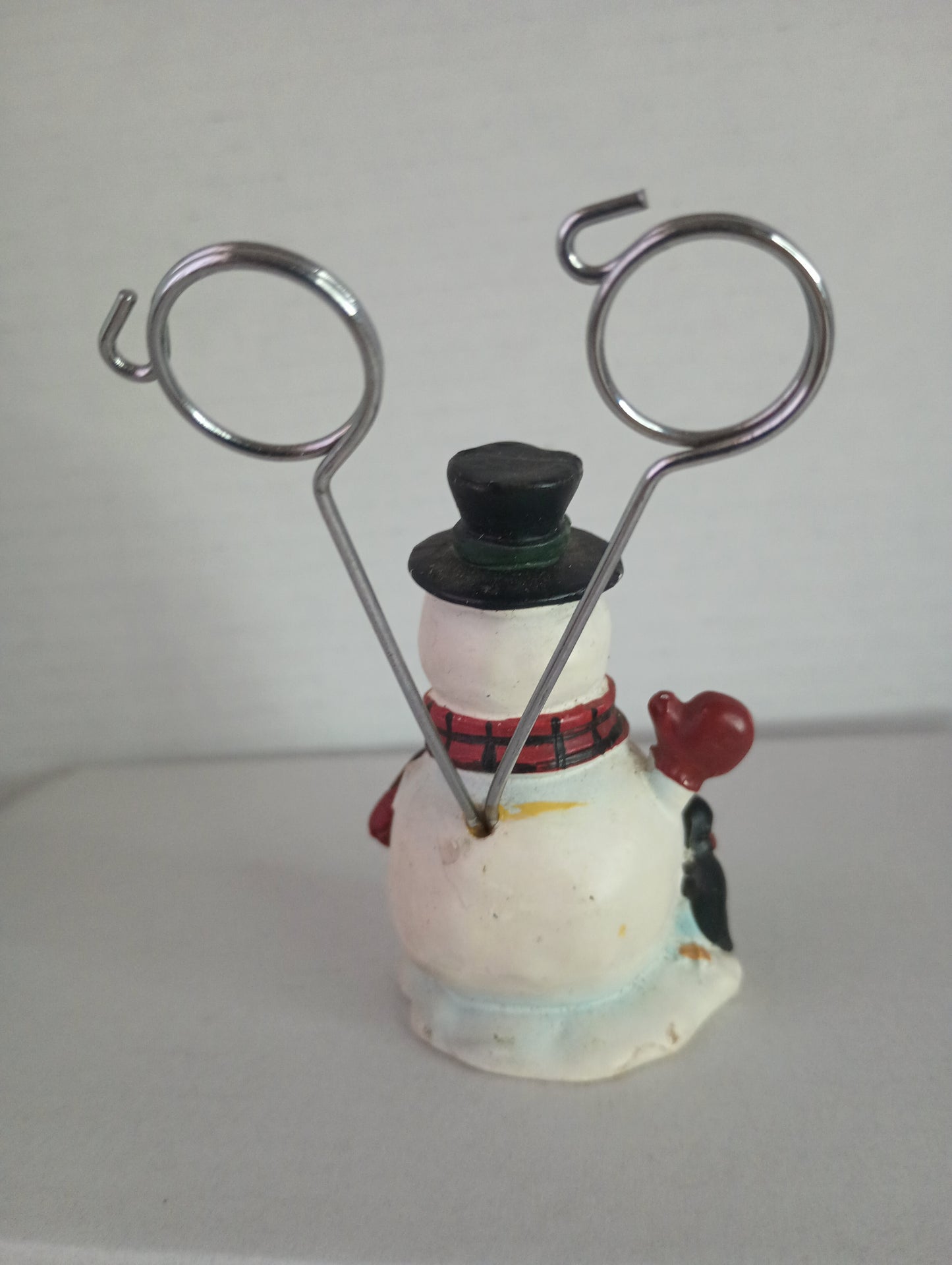 Resin and Wire Snowman with Penguin Christmas Card Holder 3.5"