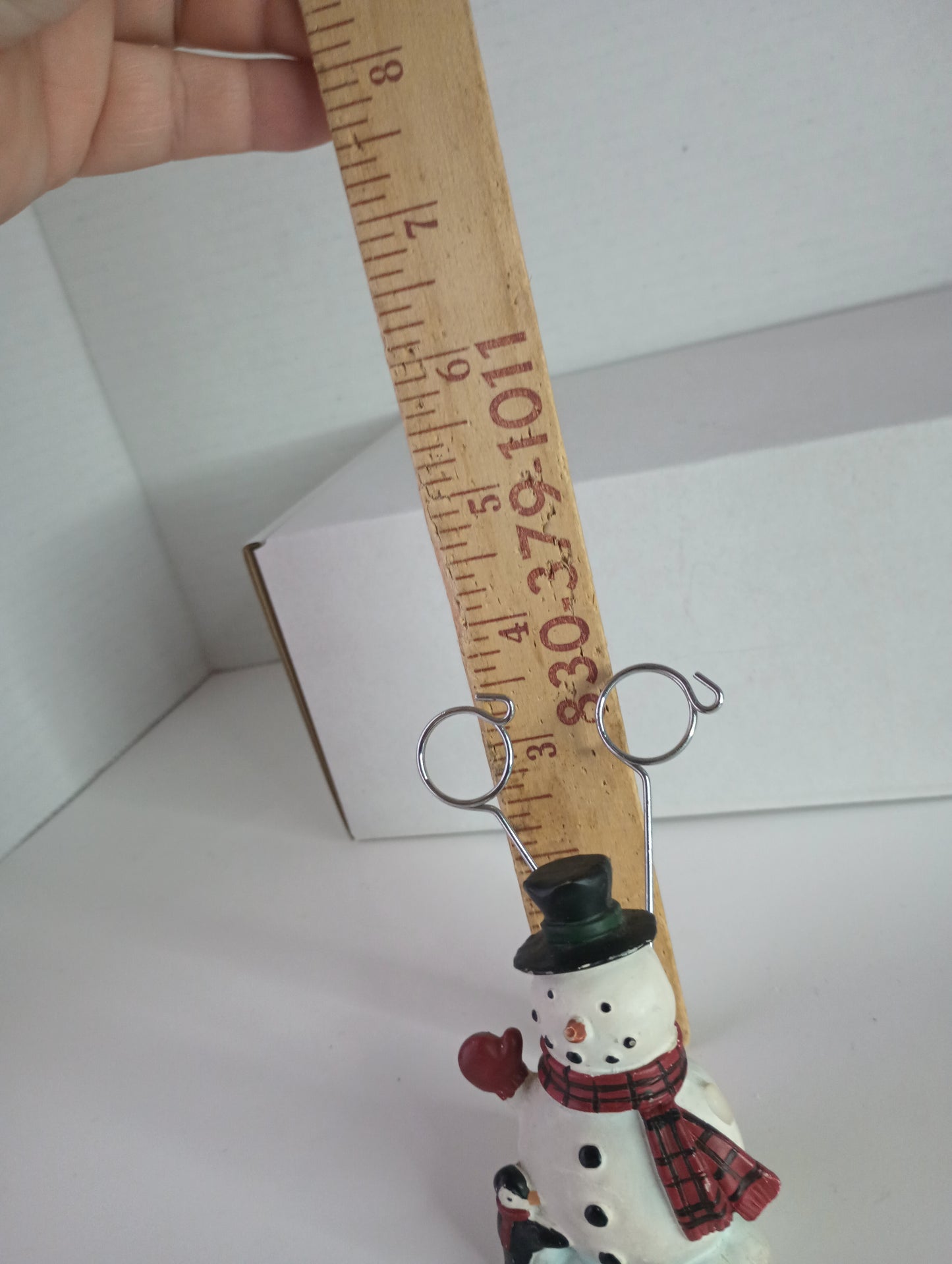 Resin and Wire Snowman with Penguin Christmas Card Holder 3.5"