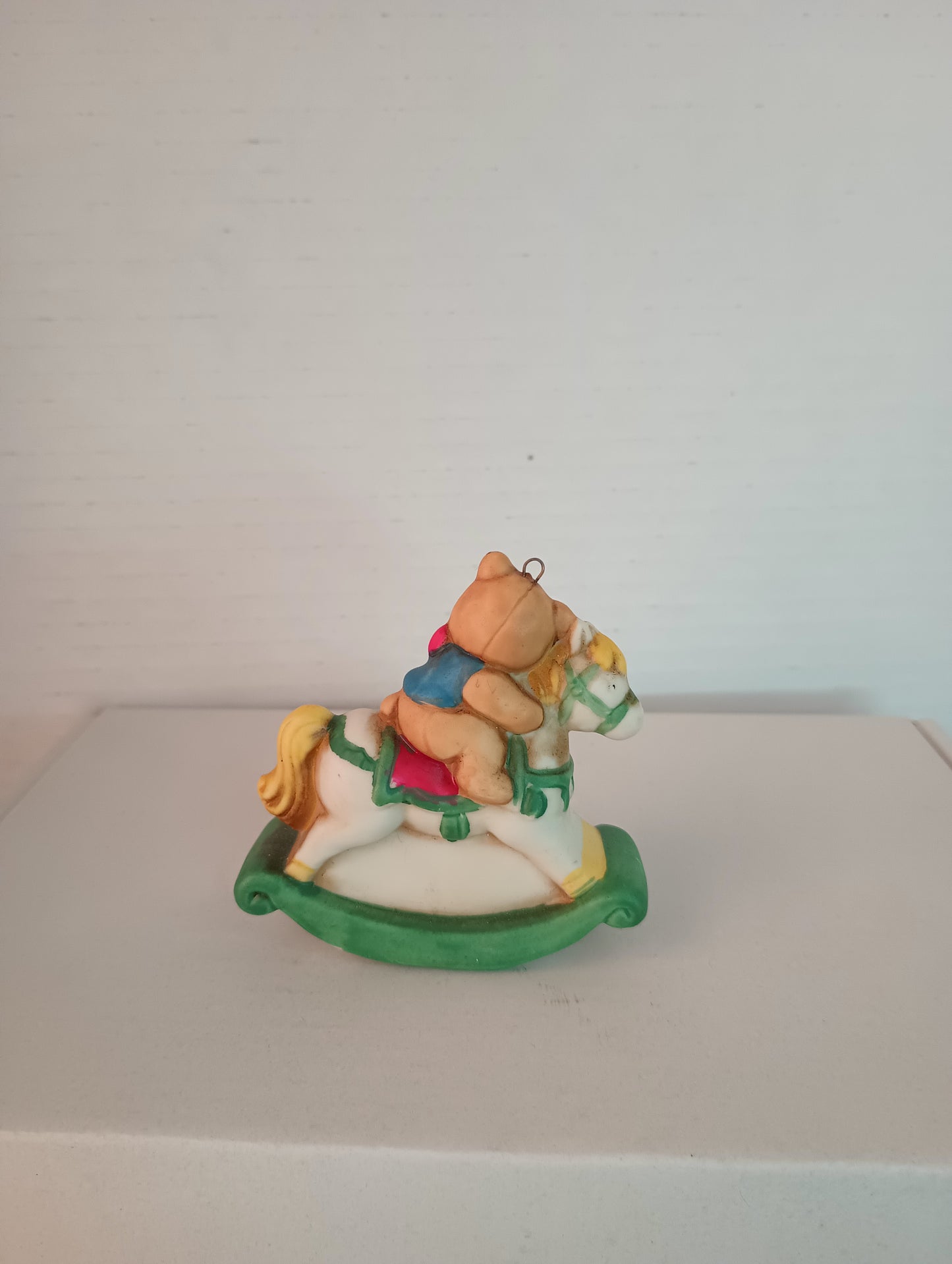 Bear Riding Rocking Horse Porcelain Christmas Ornament 3"