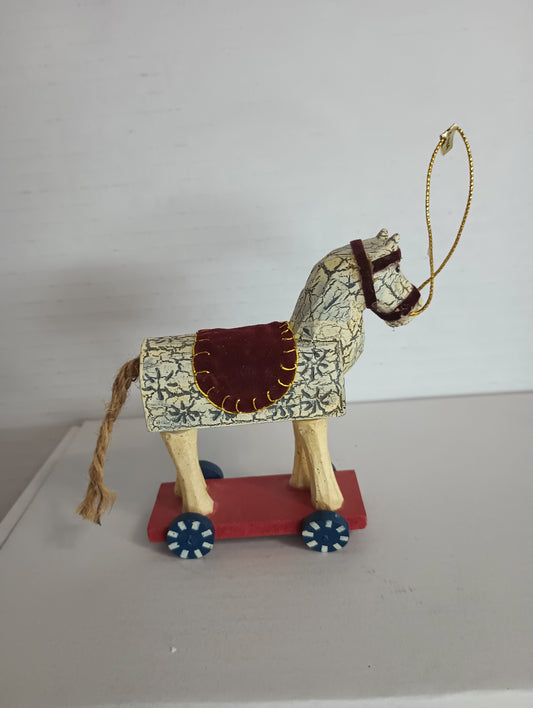 Trojan Horse Resin & Wood with Rolling Wheels Christmas Ornament 3"