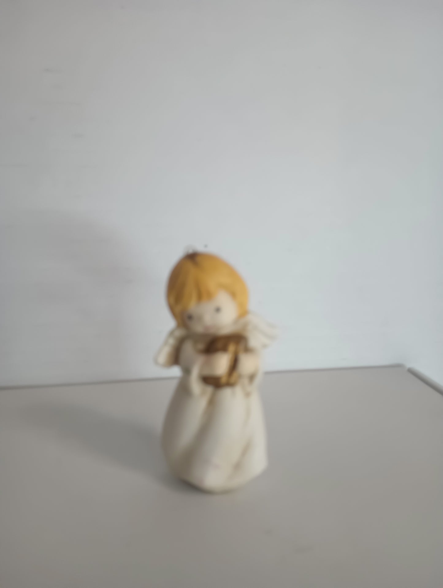 Porcelain Angel Holding Gift Christmas Ornament 3"