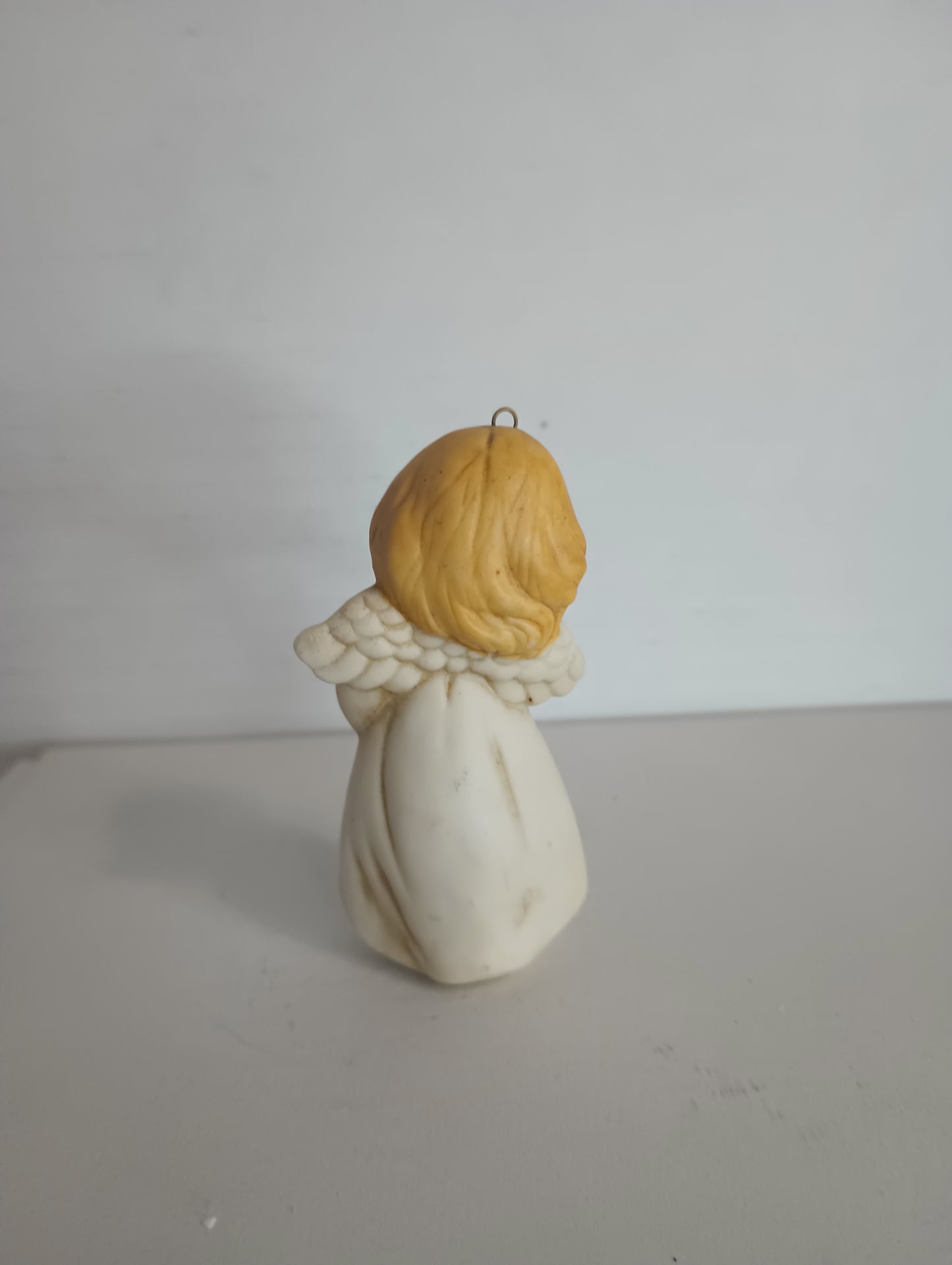 Porcelain Angel Holding Gift Christmas Ornament 3"