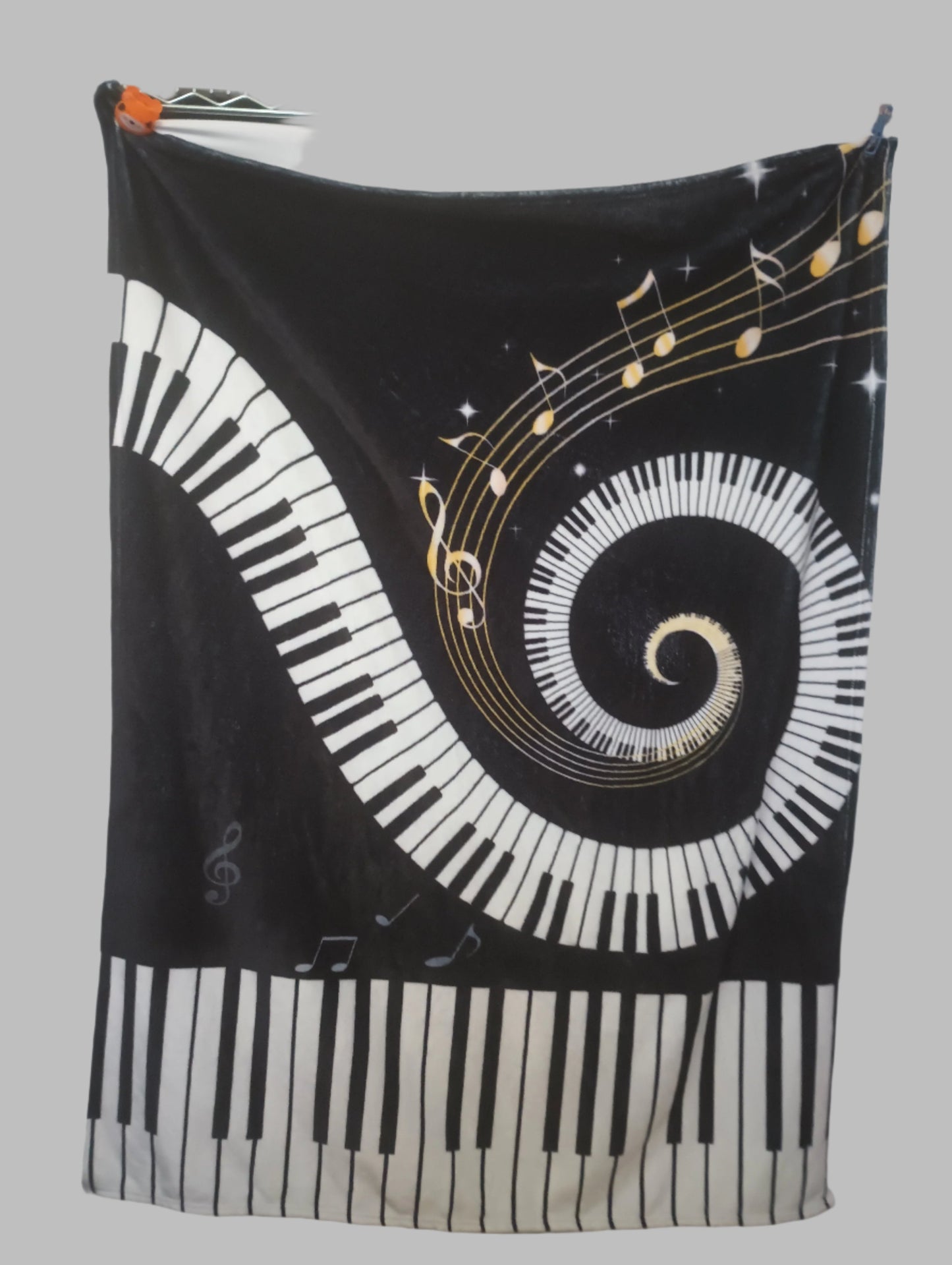 Throw Blanket with Piano Keys & Musical Notes