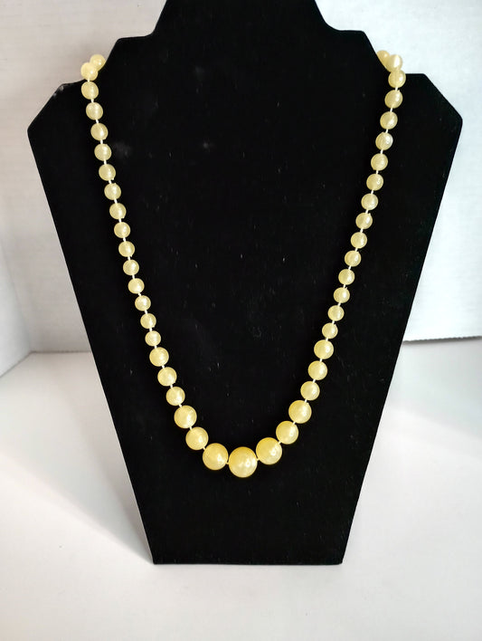 Vintage Yellow Graduating Beaded Necklace 24"