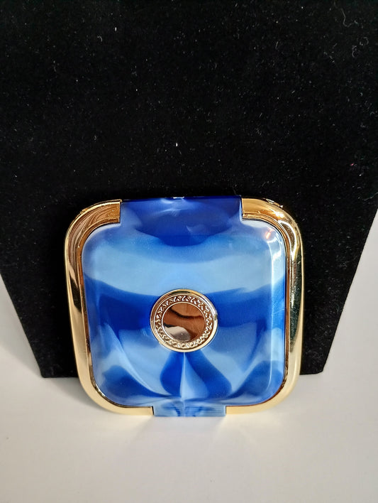 Square Compact Mirror Blue & Gold-toned