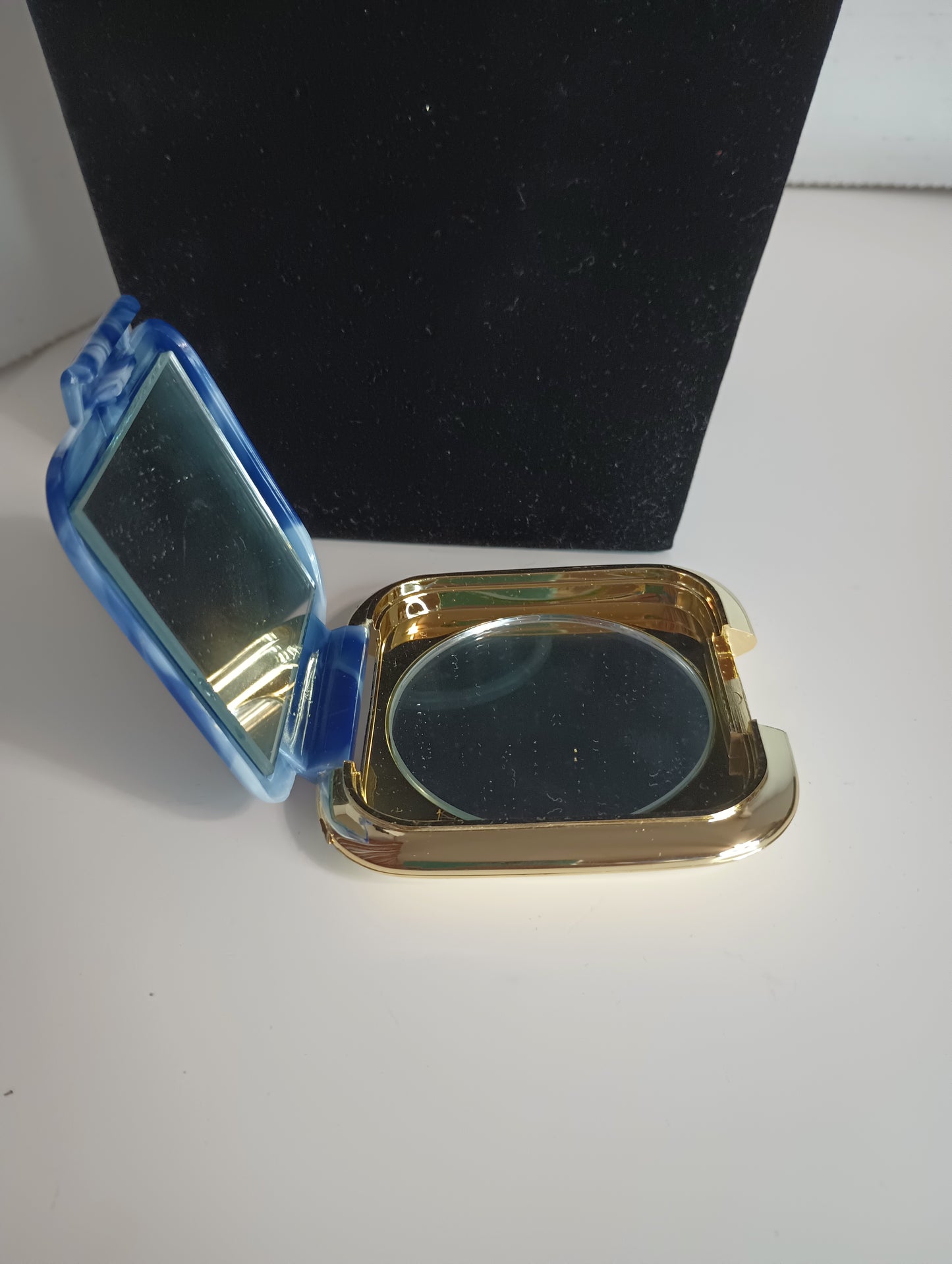 Square Compact Mirror Blue & Gold-toned