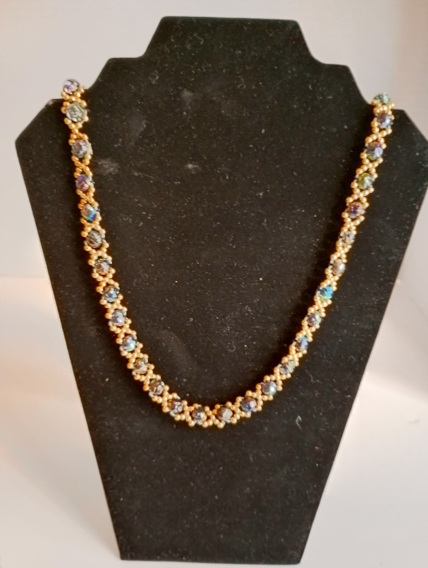 Vintage Blue and Gold Beaded Womens Necklace 30"