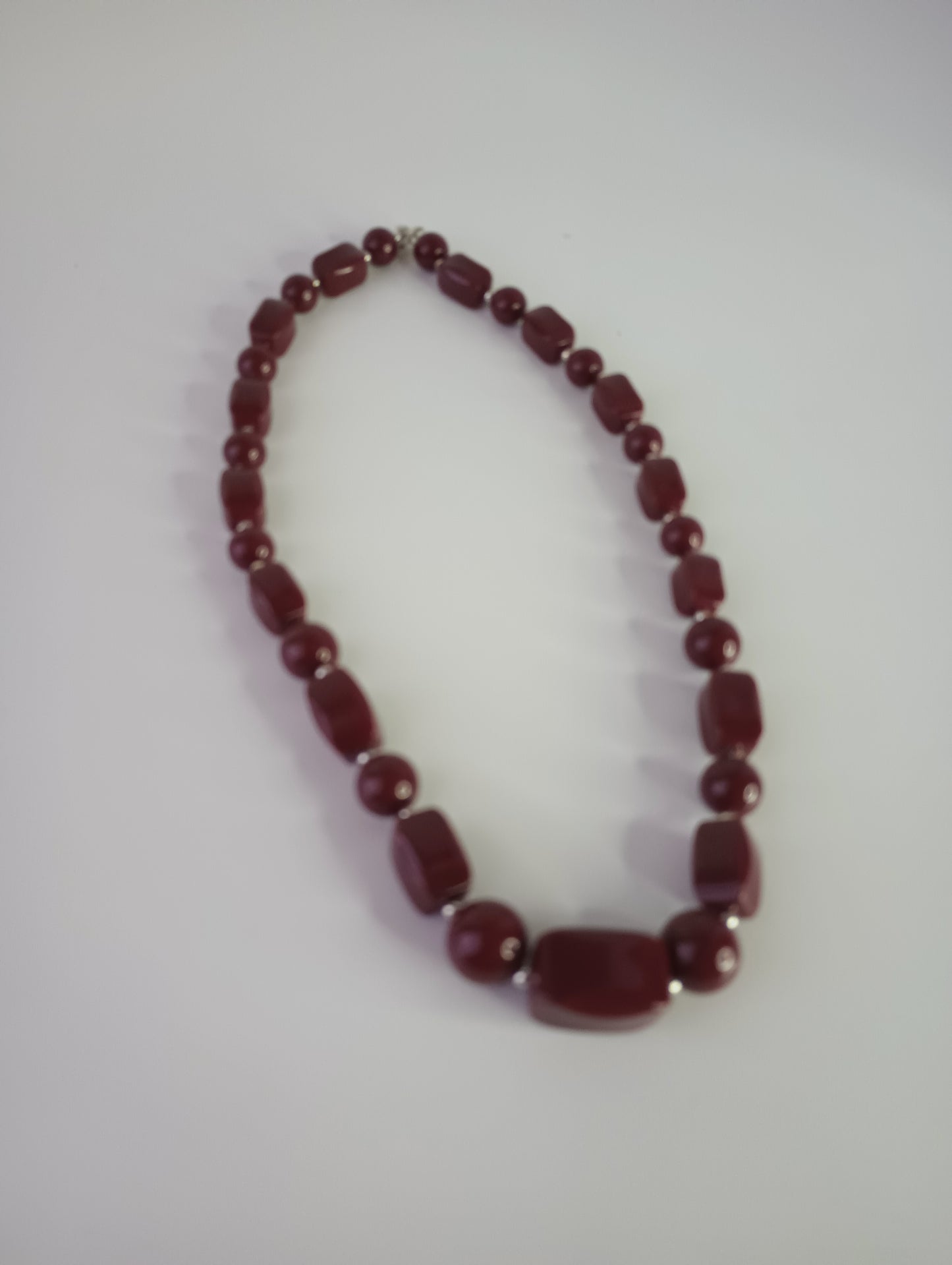 Vintage Maroon with Silver spacers beaded Womens Necklace 20"