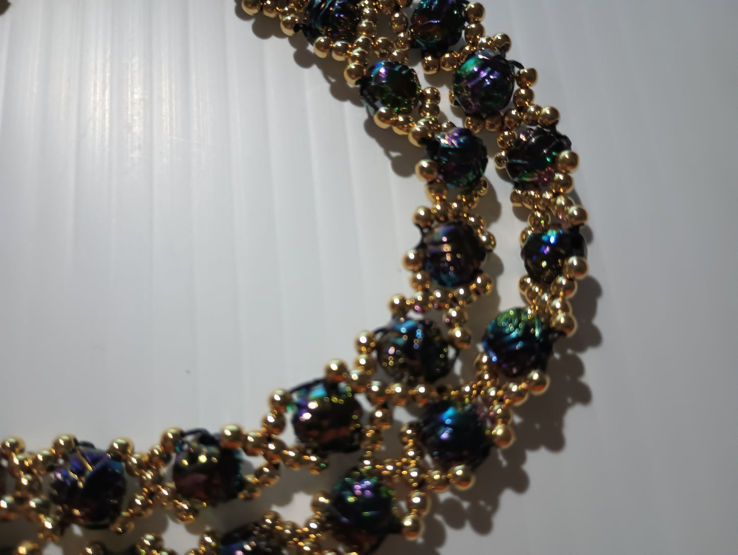 Vintage Blue and Gold Beaded Womens Necklace 30"