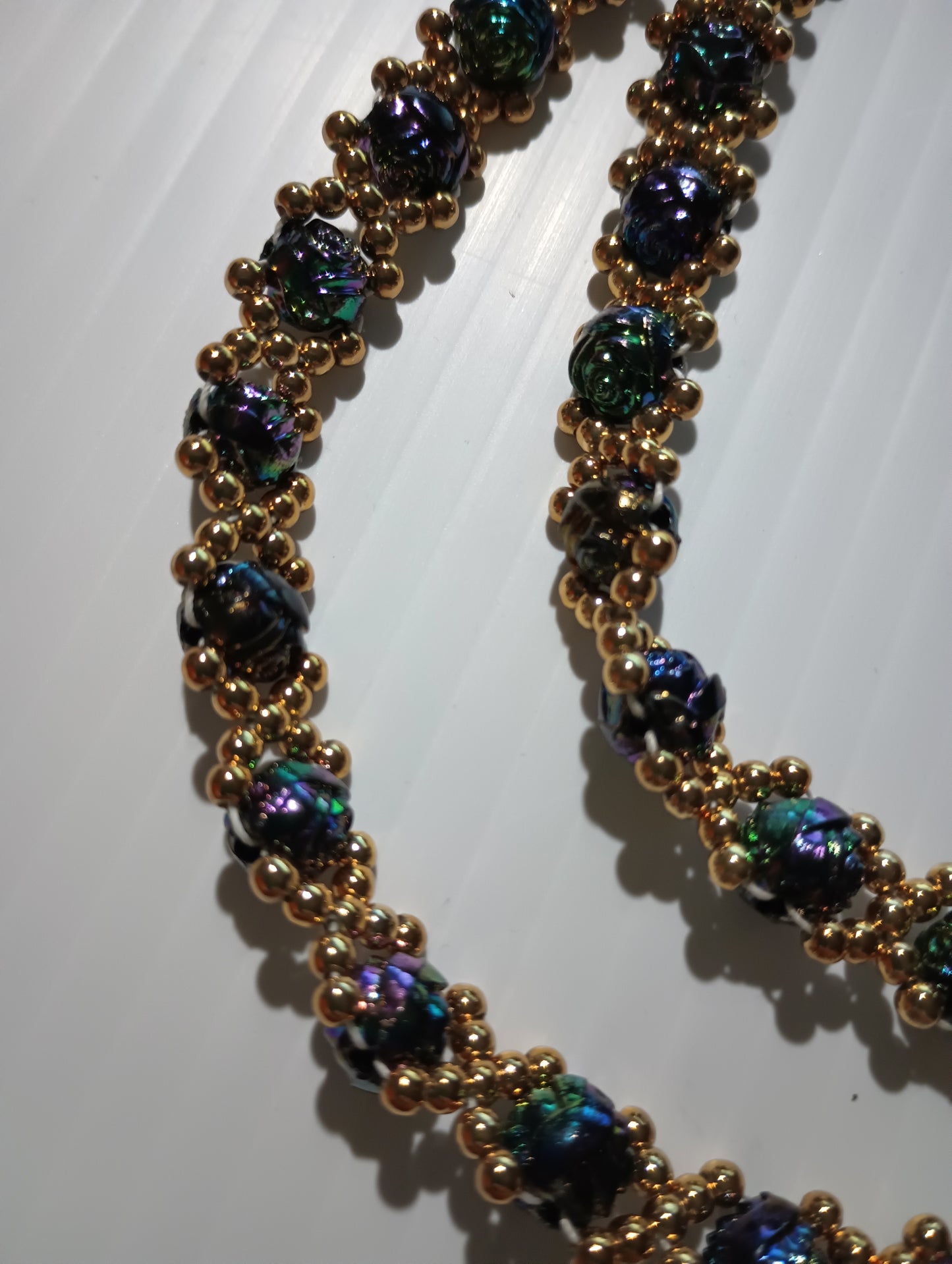 Vintage Blue and Gold-toned Beaded Womens Necklace 30"