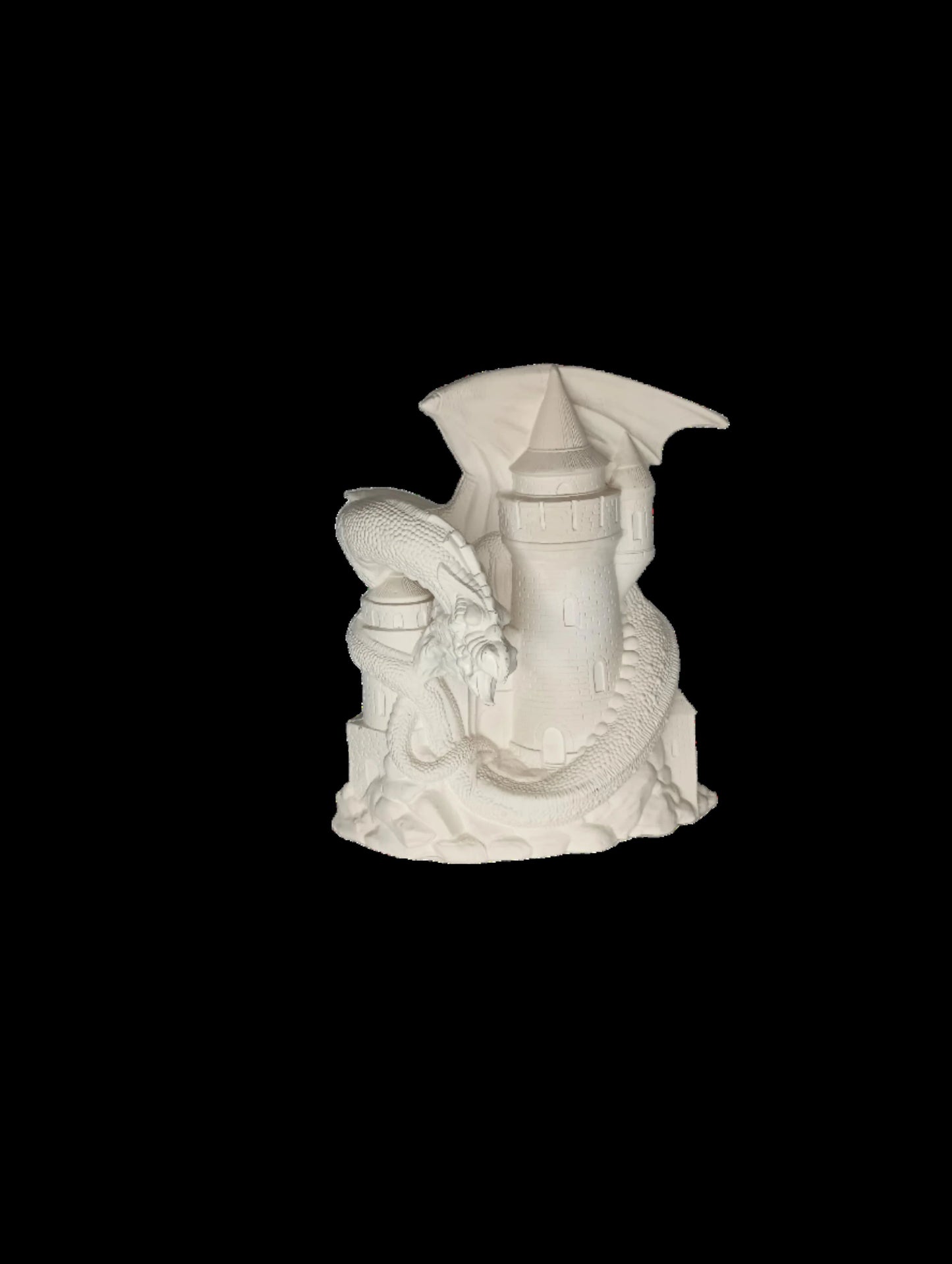 Ceramic Unpainted Bisque Dragon Guarding Castle Home Decor