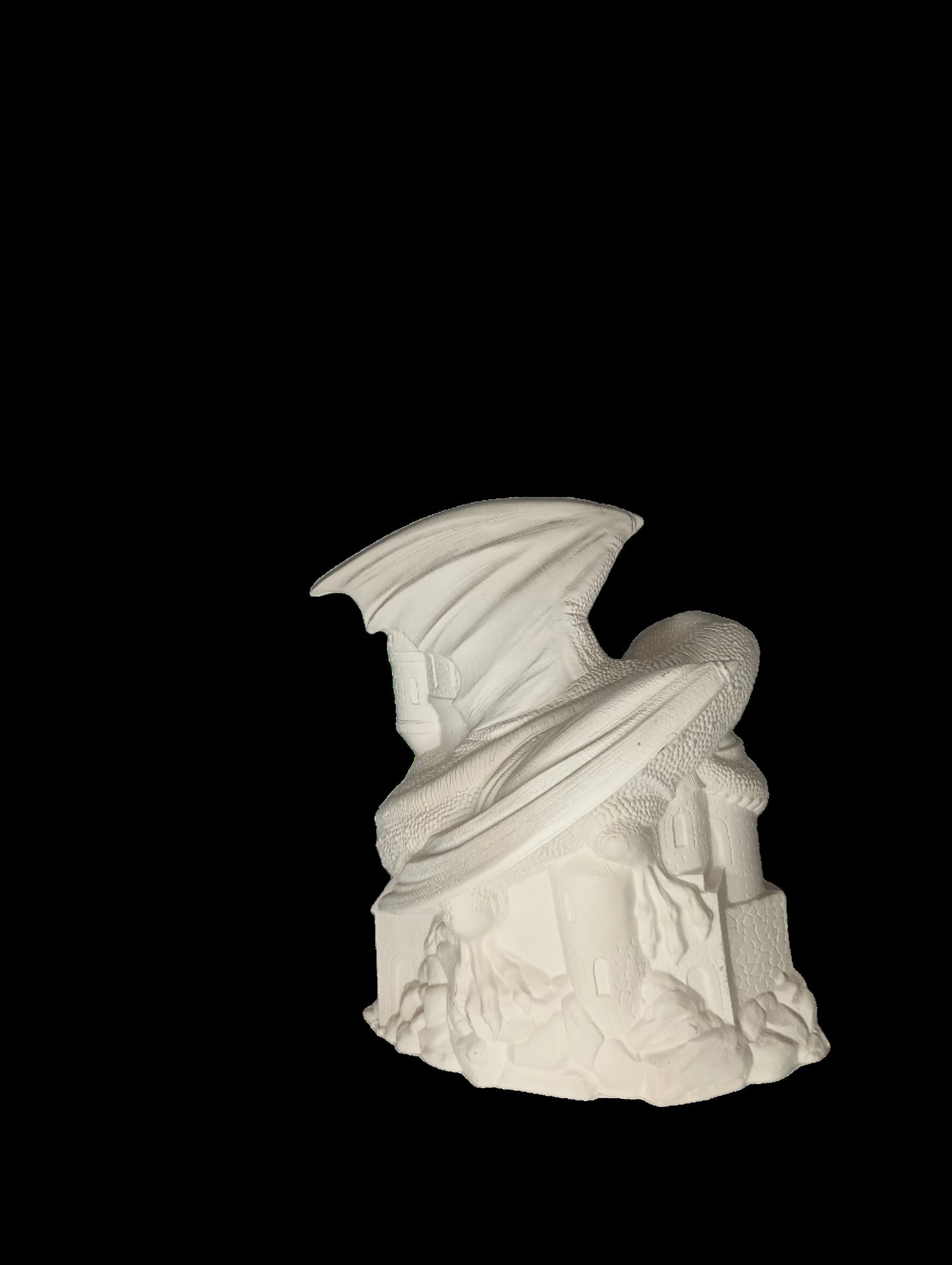 Ceramic Unpainted Bisque Dragon Guarding Castle Home Decor