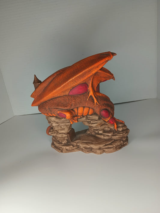 Ceramic Handpainted Orange Dragon Guarding Castle Home Decor