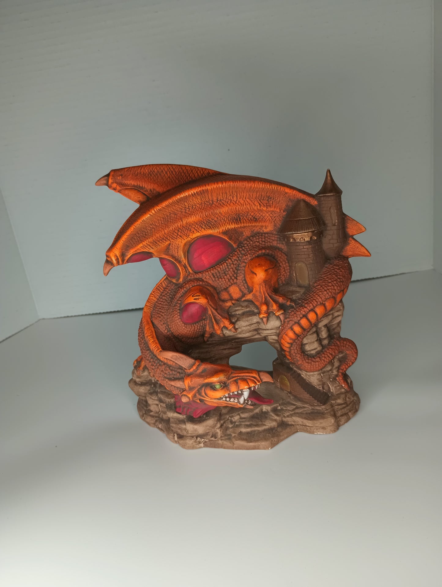 Ceramic Handpainted Orange Dragon Guarding Castle Home Decor